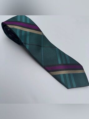 Rooster Mens Tie Silk Teal Purple Tan Stripes Formal Casual Professional